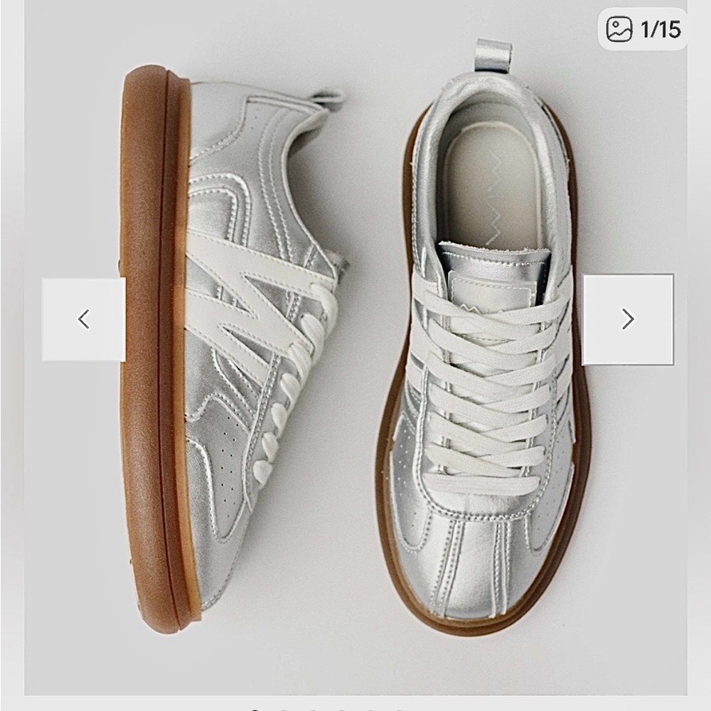 MIM Shoes made in Spain leather L.U.V PLATA silver lace up sneakers sz.7.5